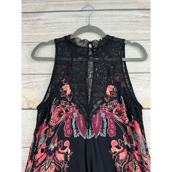 Free People Intimately Floral Semi Sheer Mini Dress Womens Small Black Purple - Picture 3 of 11